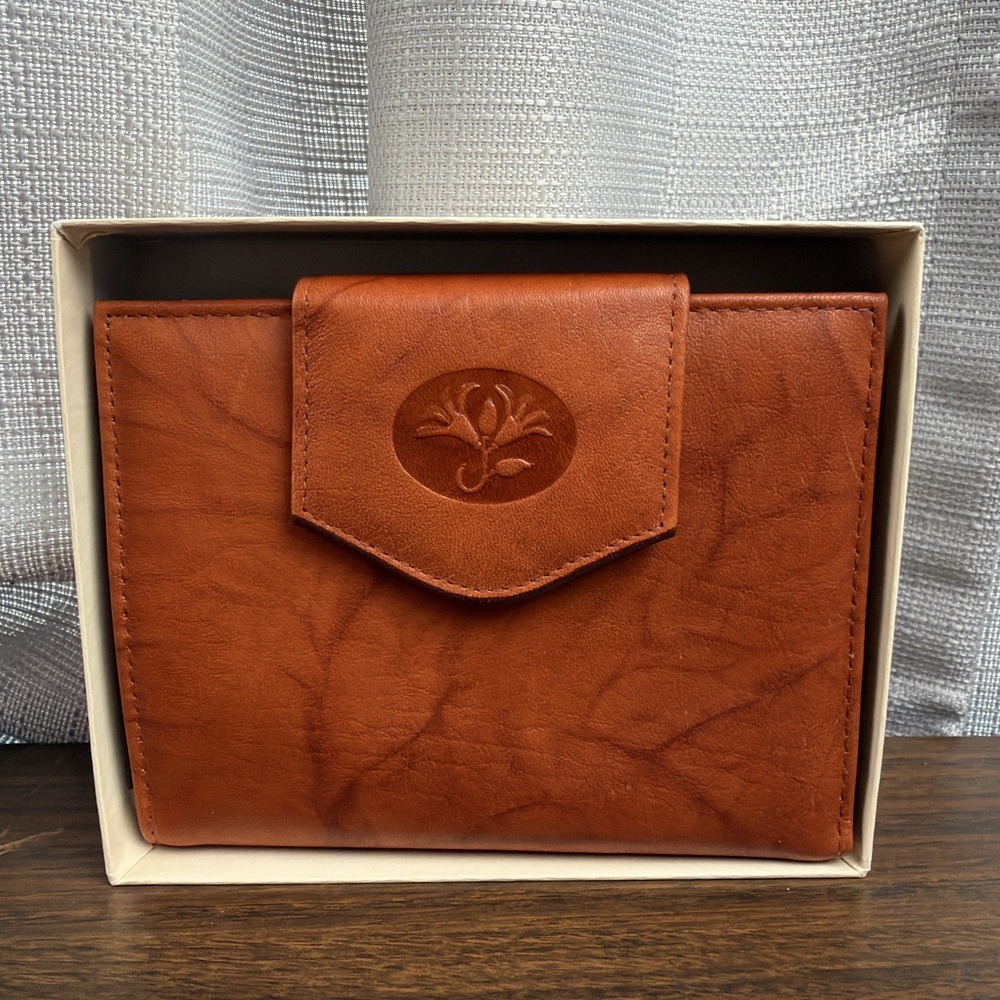Buxton Cowhide Leather Organizer Wallet Cardex Kiss Lock Coin Purse Brown